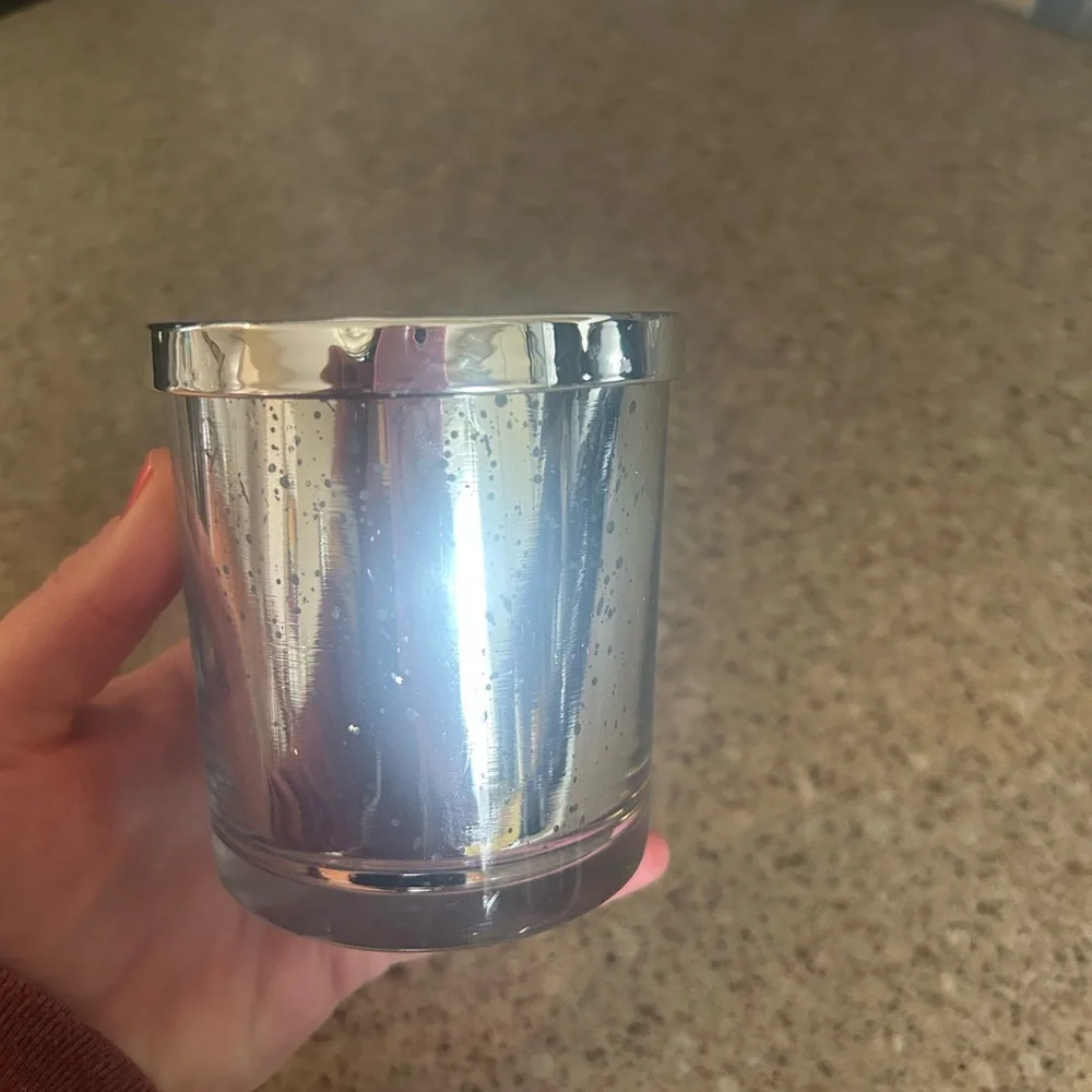 Silver Sparkle Glass Jar w/Cover